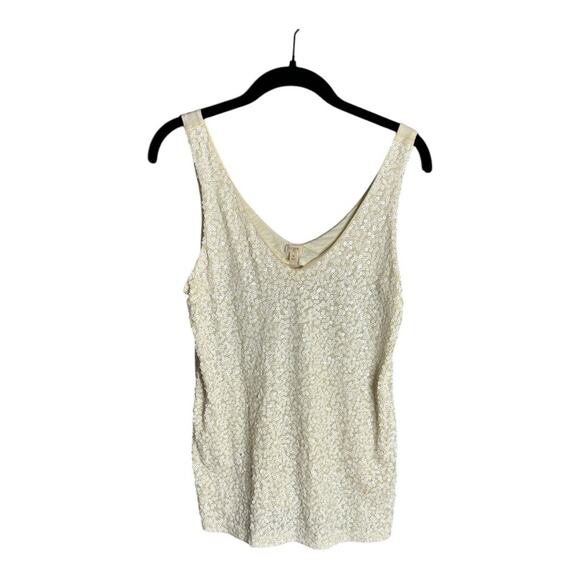 J. Crew White Tank Sequined Front With V Neckline Size Small - Picture 1 of 6